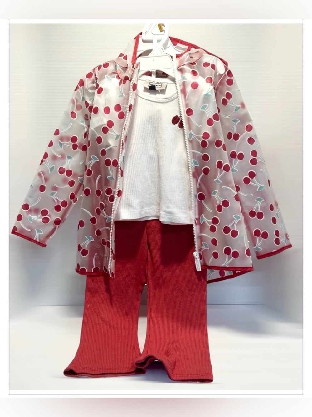 Hunter Kids Clear Cherry Raincoat Jacket Red/White 3 Piece Set - Size 3T
